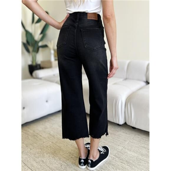 NWT 💙 Judy Blue High Waist Button Fly Jeans, Black, Raw Hem, Slightly Stretchy - Picture 2 of 7